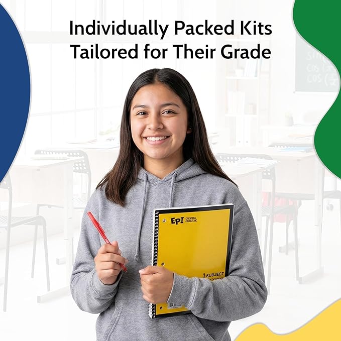 EPI Essentials Back to School Supplies for Kids – 50 Items in Kit – Kindergarten to 12th Grade School Supply Packs – Wide-Ruled Bundle with Composition Notebooks – Suitable for Homeschooling