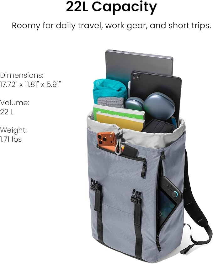 tomtoc Flap Laptop Backpack, Lightweight, Water-Resistant Casual Daypack, Durable Work-pack, Vintage Classic Rucksack for 13-16 Inch Laptop, perfect for Campus, Street, 22L