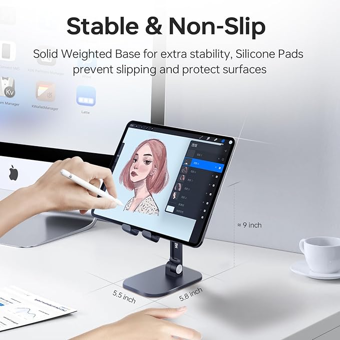 Foldable Phone Stand for Desk - Adjustable Height & Angle Cell Phone Holder, Portable Tablet Stand with Anti-Slip Base for Home, Office, and Travel, Compatible with iPhone & All 4-11" Devices (Black)