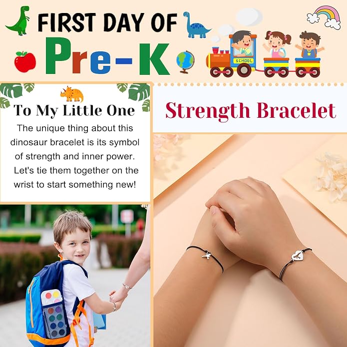 UNGENT THEM Back to School Bracelet Mother Son Dinosaur First Day of School Gifts for Boys Girls