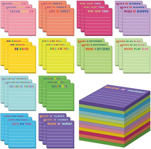 Yinder 48 Pcs Inspirational Sticky Notes Cute Motivational Sticky Notes Pad End of Year Employee Appreciation Gifts Bulk for Teacher Nurse Coworkers Office Supplies 3 x 3'' (Motivational,Dark Color)
