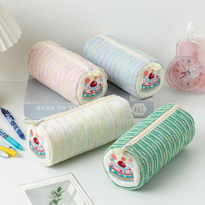Pencil Case Pouch, Cute cartoon strawberry cake pencil case with versatile colorful lines and large capacity storage bag(Green Circle)