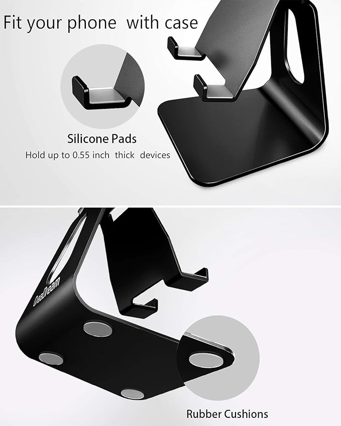 CreaDream Adjustable Cell Phone Stand, Phone Stand, Cradle, Dock, Holder, Aluminum Desktop Stand Compatible with Phone Xs Max Xr 8 7 6 6s Plus SE Charging, Accessories Desk,All Mobile Phones-Black