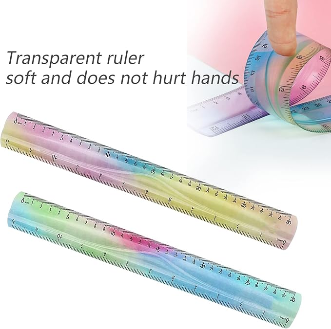 2 Pcs Flexible Ruler 12 Inches Bendable Ruler Soft Ruler for Kids Students Inches and Metric Ruler for Schools, Homes, Offices