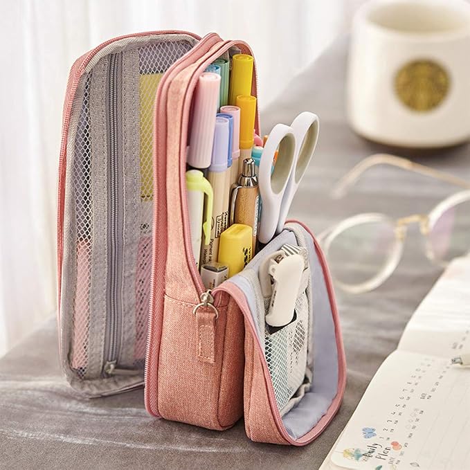 iSuperb Standing Pencil Case 2 Compartments Pencil Pouch Magnetic Mobile Phone Holder Bracket Pen Bag Large Capacity Phone Pouch College Stationery Organizer Storage for Kids Boys Girls