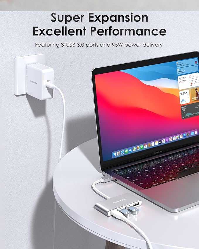 LENTION USB C Hub 4-in-1 with 100W PD, Type-C Multiport Adapter for 2016-2026 MacBook Pro/Air(M1-M5), iPad, Surface, ChromeBook, More, Aluminum Travel Hub for iPhone 15-17 (C13, Silver)