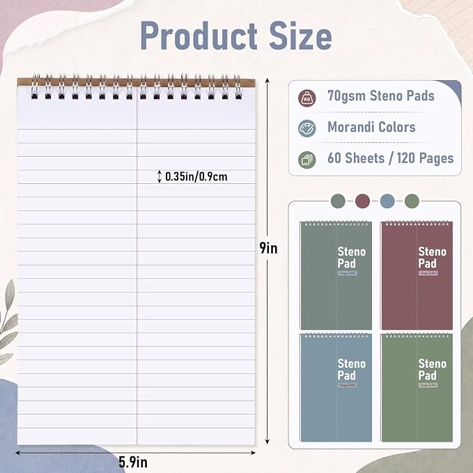 Eaasty 12 Pack Spiral Steno Pads Bulk Top Spiral Steno Notebooks