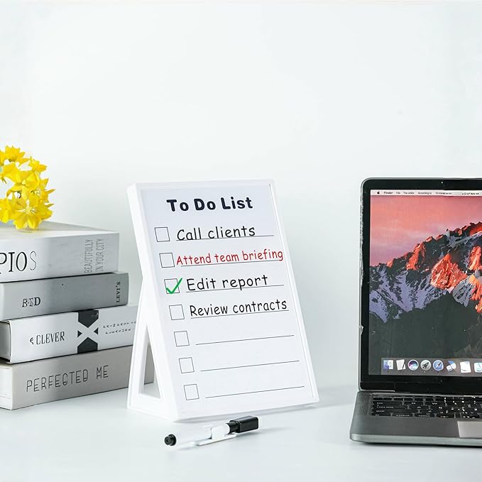 Desktop Dry Erase Board, Small Whiteboard with Stand, A5 Size 8.3 x 5.8 Inches with A Dry Erase Marker, Detachable Stand & to Do List Card (A5)