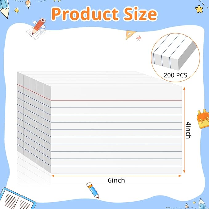 Index Cards 4x6, White Flash Cards, Lined Flashcards Notecards, Note Cards for Studying, 180GSM Study Card, 200 Count, 5 Pack of 40