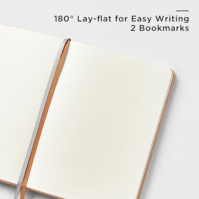 &And Per Se Dotted Journal Notebook, A5 Hardcover Leather Dotted Journal, 160 Pages 100gsm Thick Dot Grid Paper, 3 Sheets of Stickers Included - 5.7'' x 8'' (Light Brown)