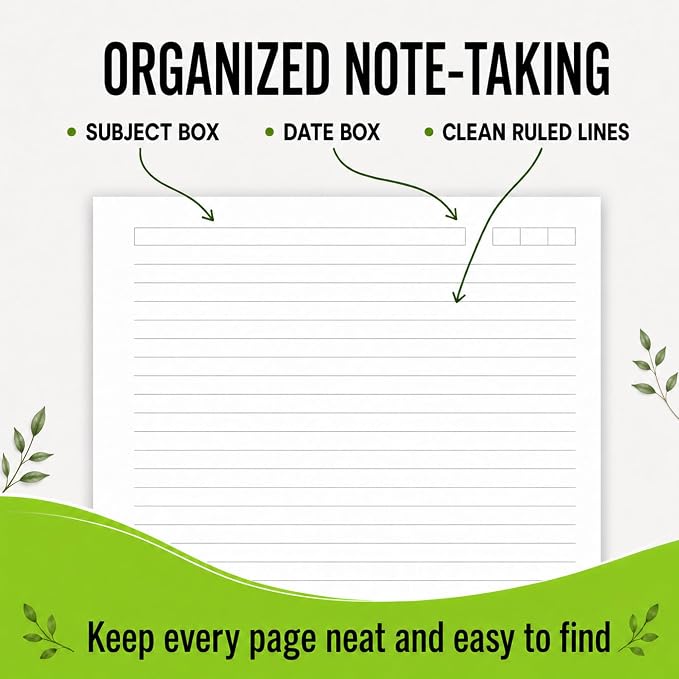 Unpunched College Ruled Loose Leaf Paper, 100 Sheets, Letter Size 8.5 x 11 Inch, 100 GSM White Lined Sheets with Subject & Date Boxes