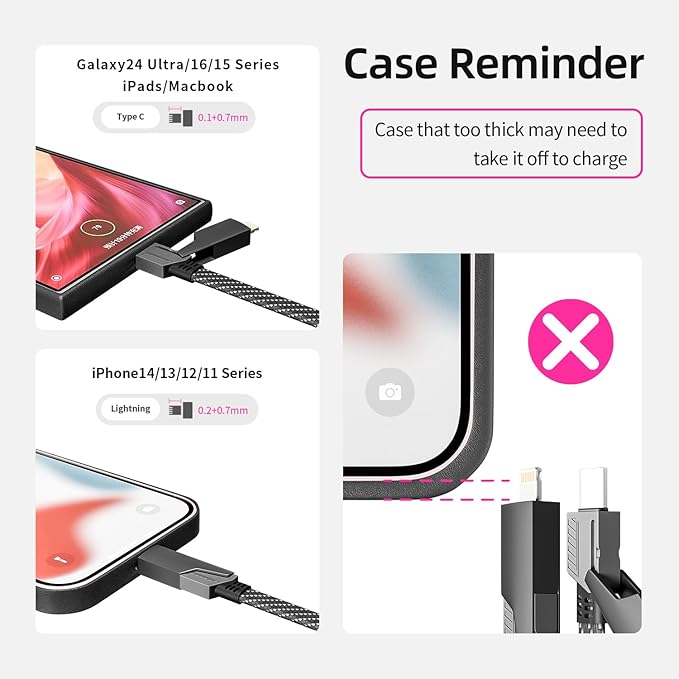 USB C Cable, 240W MAX 4 in 1 Charging Cable 5FT with E-Mark Chip, Fast Charging USB A/C to C/Lightning Cable for iPhone 17/16/15/14/13 Series, Pad/Android/Tablets/Car and More, iPhone Charger Cord