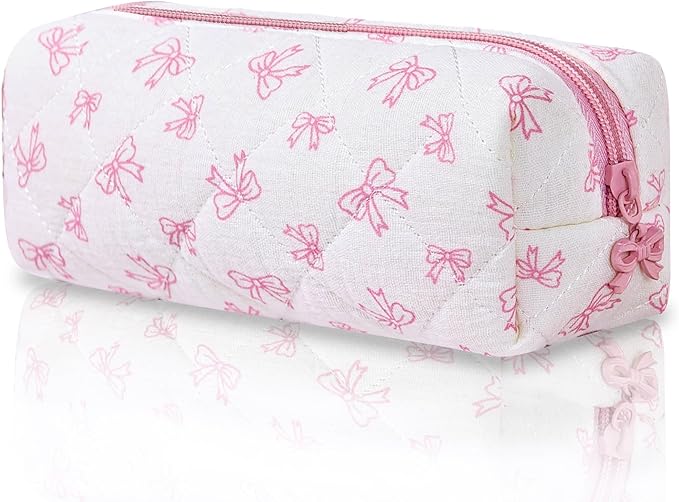 Pencil Pouch Cute Pencil Case Office Storage Bag Holder Box Organizer Aesthetic Bow Flower Pattern Makeup Pouch Cosmetic Bag for Women Girls