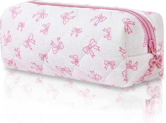 Pencil Pouch Cute Pencil Case Office Storage Bag Holder Box Organizer Aesthetic Bow Flower Pattern Makeup Pouch Cosmetic Bag for Women Girls