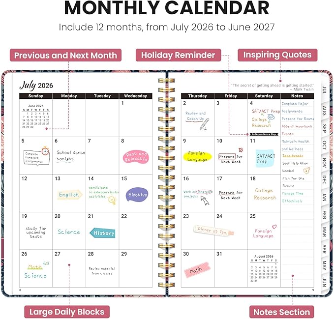 Planner 2026-2027, Hardcover Monthly and Weekly Academic Planner July 2026 - June 2027, Teacher and Student Calendar Agenda Book with Tabs, A5 (6.3" x 8.5"), Ideal for School and Office, Forest Fox