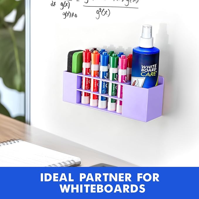 Magnetic Dry Erase Marker Holder for Whiteboard, Wall Mount Pen Holder for Refrigerator, Clear Pencil Holder for Fridge, Strong Magnet Locker Organizer for Classroom(Purple)