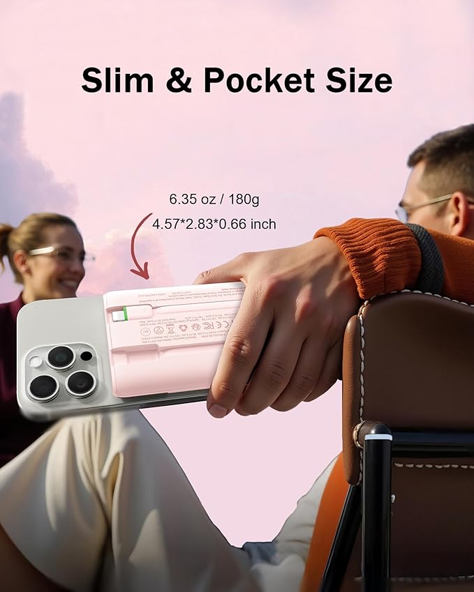 VEGER 22.5W Fast Charging Portable Charger, Slim 10000mAh Power Bank with Built-in Cables, Small USB C Battery Pack for iPhone iPad Samsung Galaxy Pixel LG Moto, Flight Safe, Travel Essential, Pink