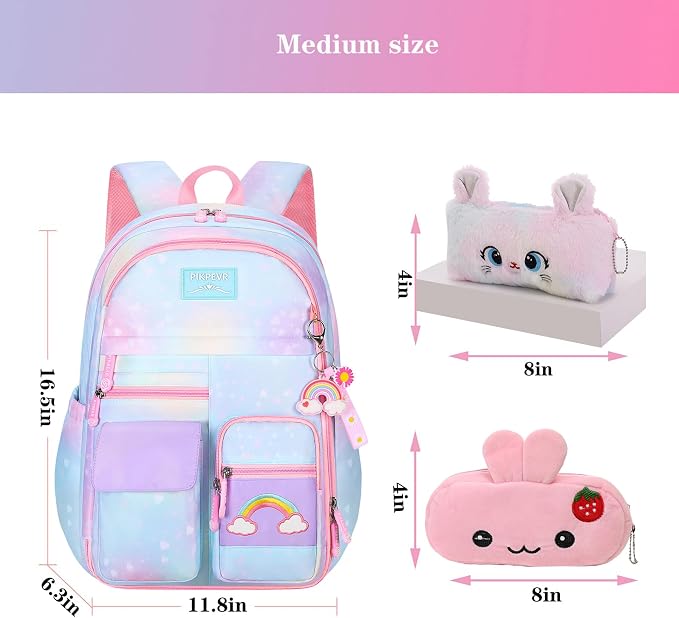 Jcobvig Rainbow Backpack For Girls Kids,Cute Student School Backpack With Pen Bag,Aesthetic Starry Rainbow Laptop Travel Bag