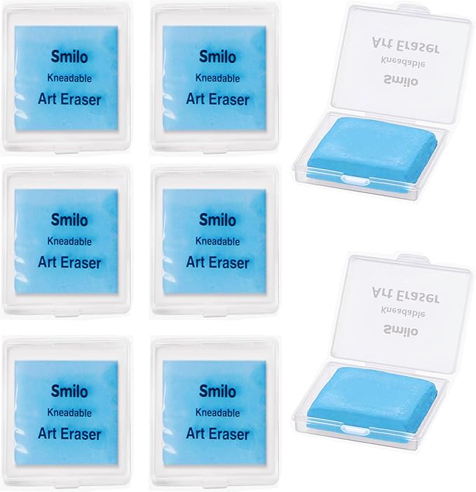 Smilo 8-Pack Blue Kneaded Erasers for Artists & Students, Non-Toxic, Moldable & Dust-Free Putty Eraser, No Smudge, Reusable Art Eraser with Storage Case for Drawing Sketching School Supplies