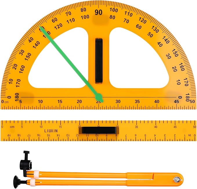 MotiMind 1 Set Large Mathematics Teaching Kit Including 1 Pcs Jumbo Teaching Ruler 1 Pcs Large Protractor 1 Pcs Geometry Compass Big Geometry Measurement Tool for Teacher Classroom Black Board