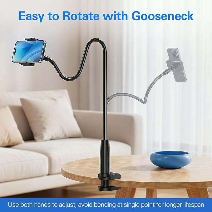 MAGIPEA Phone Holder for Bed, Gooseneck Phone Holder for Desk, Cell Phone Mount with Flexible Long Arm, Compatible with iPhone 17/16 Pro Max, 15, 14, and Other 3.5–7" Devices