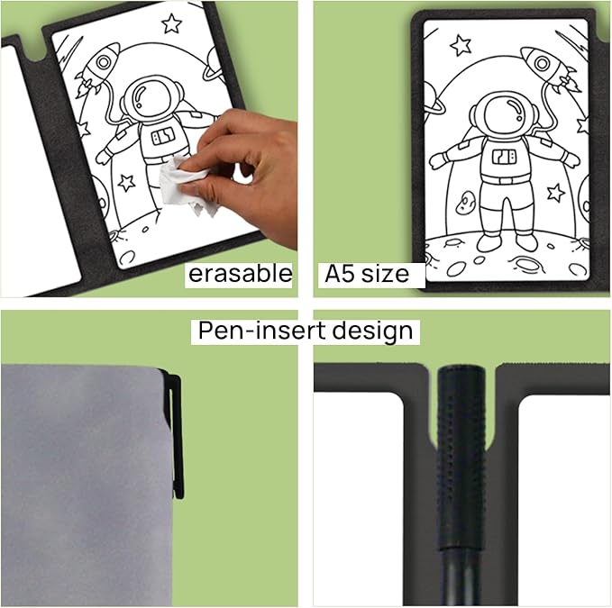Reusable Whiteboard Notebook, A5 Erasable Smart Notebook, Portable Sketchbook with Wipe Cloth and Writing Pen for Students Kids Teacher