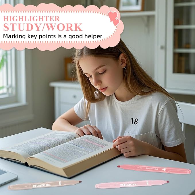 7-ackz Pastel Bible Highlighter Markers 8 Pack, No Bleed, Cute Aesthetic Highlighters Assorted Colors Dry Quickly for Bible Study Journaling, Textbook Motivational Gift for Christians, Friends