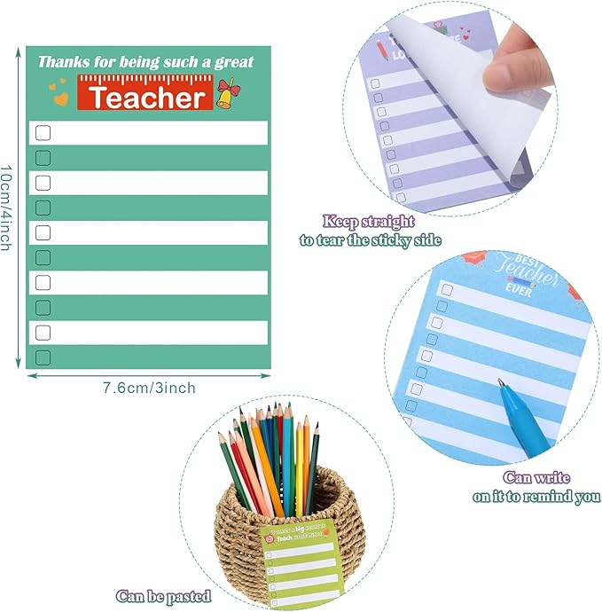 Pajean 12 Pcs End of Year Teacher Gifts Teacher Appreciation Notepad Gift Sets Lined Notepads to Do List Memo Notepads for Graduation Present Colored Cute Sticky Paper Notes Supplies(Vivid Style)