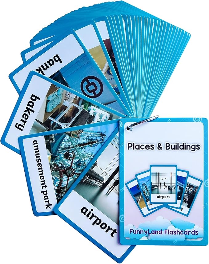Lilias Places & Buildings Flash Cards, Toddler Learning Toys, Preschool Learning Toys, Homeschool Supplies, Learning Supplies for Kindergarten, 4.3 X 3.14 Inch, 32 Cards in Set