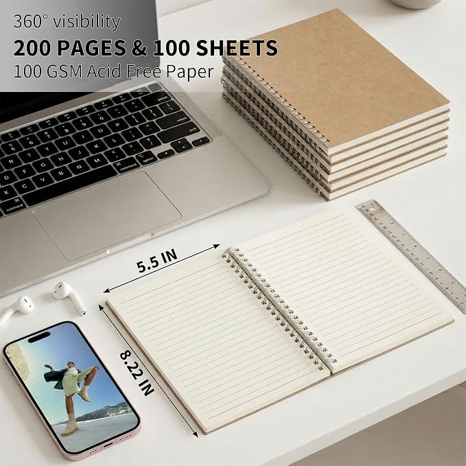 24 Packs Lined A5 Spiral Notebook, 8.3 x 5.5 In, Journals Bulk 120 Pages/60Sheets, Hardcover Spiral A5 Notebook Journal, Kraft Travel Notebooks Bulk for Work School Business Office (24 Packs, Kraft)