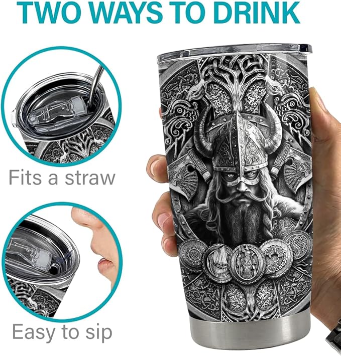 Viking Cup Tumbler 20oz Viking Gift for Men Vikings Stainless Steel Insulated Tumblers Coffee Travel Mug Gifts for Birthday Christmas