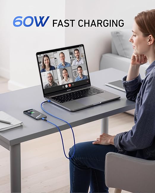 USB C to C Cable Fast Charging 6FT, 2Pack USB Type C Cable for Car Durable Braided iPhone USB C Charger Cable USBC to USBC Cord for iPhone 17/16/15/Pro Max/Plus, Samsung Galaxy S23 and More-Blue