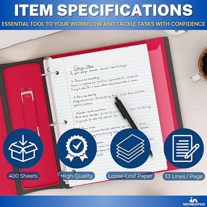 1InTheOffice Loose Leaf Paper College Ruled, Filler Paper, Notebook Paper College Ruled, 8" x 11", 3-Hole Punched, 400 Sheets