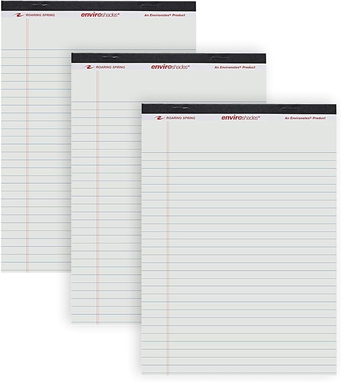 ROARING SPRING Enviroshades Gray Legal Pads, 3 Pack, Legal Ruled Recycled Colored Writing Note Pads, 8.5" x 11", 50 Sheets, Perforated Paper, Made in USA, Memo Pad For School & Office