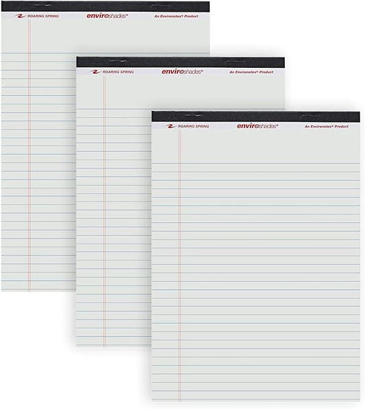 ROARING SPRING Enviroshades Gray Legal Pads, 3 Pack, Legal Ruled Recycled Colored Writing Note Pads, 8.5" x 11", 50 Sheets, Perforated Paper, Made in USA, Memo Pad For School & Office