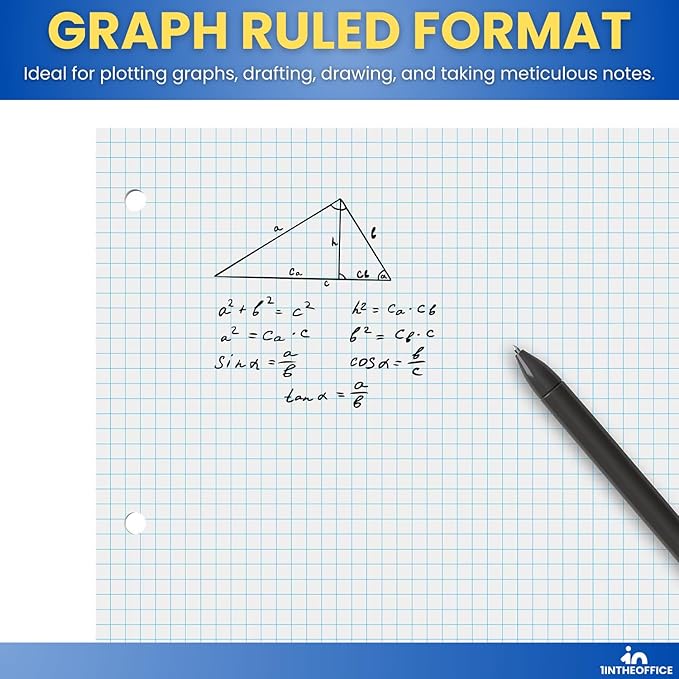 1InTheOffice Graph Paper Loose Leaf, Graph Ruled Filler Paper, 8.5 x 11, White, 160 Sheets, 2 Pack