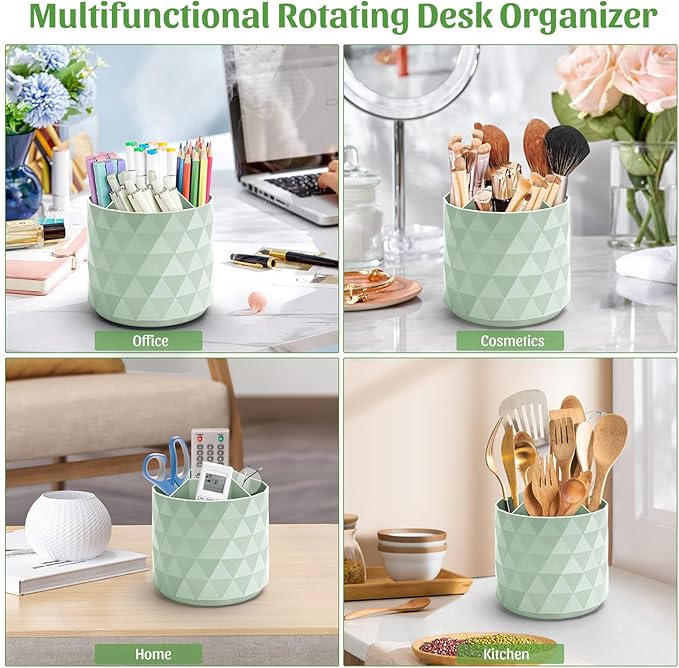 minimaliving Desk Organizer,Sparkling Diamond-like Pen Holder for Desk 360°Rotating Office Accessories,Pencil Cup with 5 Compartments Storage Box Caddy for Office,School,Home,Art Supply(Green)