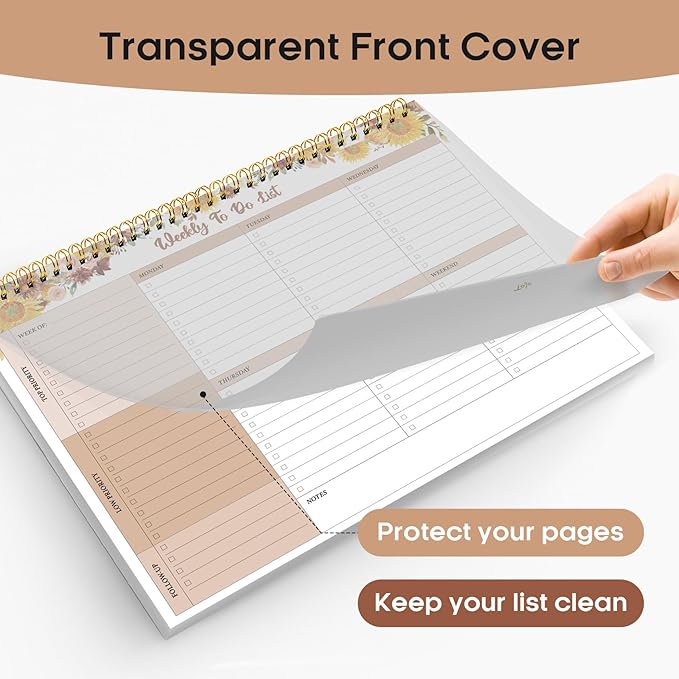 Taja Weekly To Do List Notepad with 52 Undated Sheets（8.5"×11"）- Weekly Desk Planner for Women & Man, Work and Home - 1 Pack Golden Sunflower