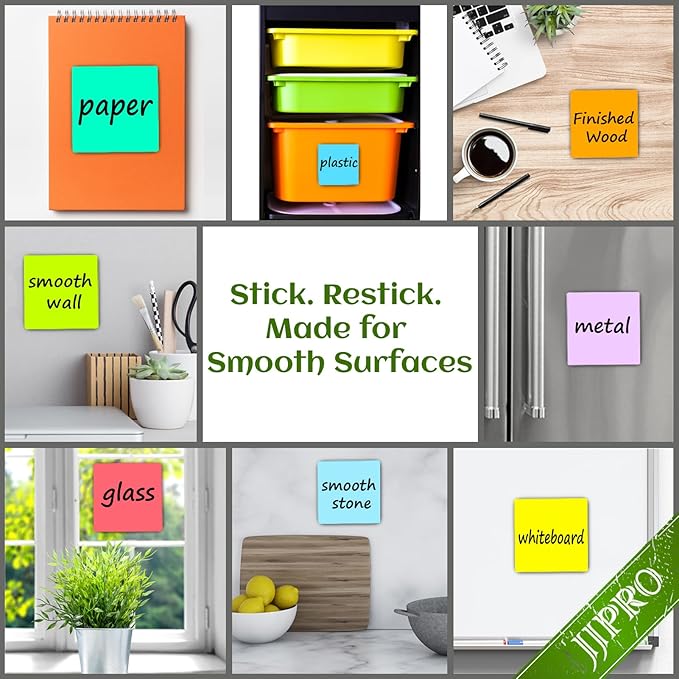 JJPRO Dry Erase Sticky Notes - Reusable Whiteboard Stickers 8 Colors 3"x3"-16 Pack. Suitable for All Smooth Surface.Great for Labels, Lists, Reminders and Decals-Washable,Removable