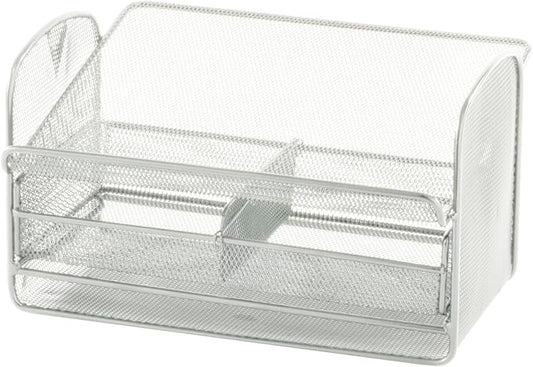 Safco Onyx Phone and Utility Tray with Drawer, Desktop Organizer, Durable Steel Construction, Silver