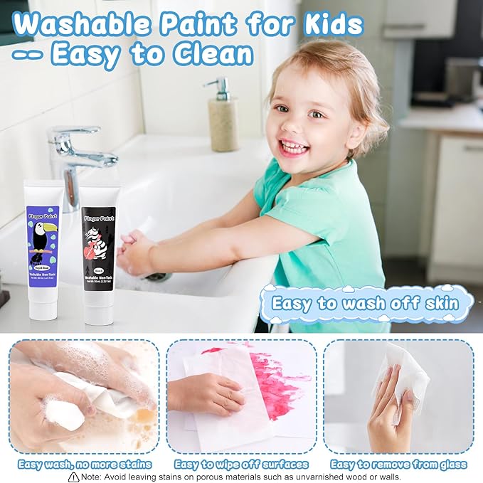 Washable Finger Paint for Toddlers 1-3, Non Toxic Kids Finger Paint Set, 12 Vibrant Colors (1.22 fl oz), Baby Safe Toddler Art Supplies, Sensory Preschool Learning Easter Gift for Boys Girls
