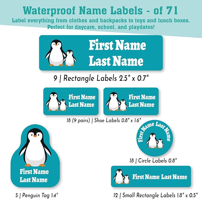 Personalized Daycare Name Labels for Kids (71 Labels) - Custom Durable Waterproof Name Stickers for Clothing Tags, Water Bottles, Lunch Boxes, and School Supplies - Dishwasher, Washer