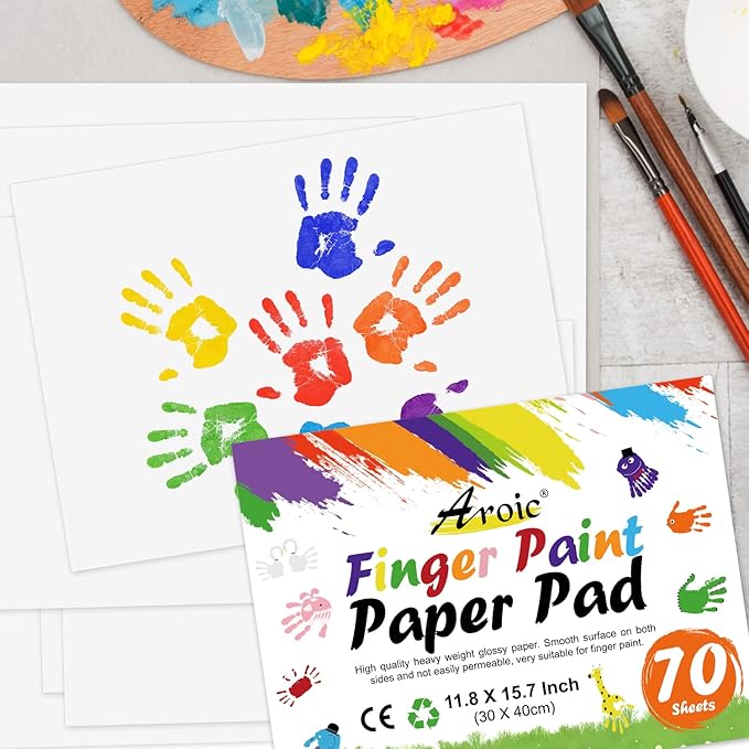 70 Sheets Finger Paint Paper, 11.8" x 15.7" Thick Art Paper for Kids & Toddlers, Ideal for Finger Painting, Crayons, Watercolor, Markers, Classroom Home Art Projects, Gift for Toddlers