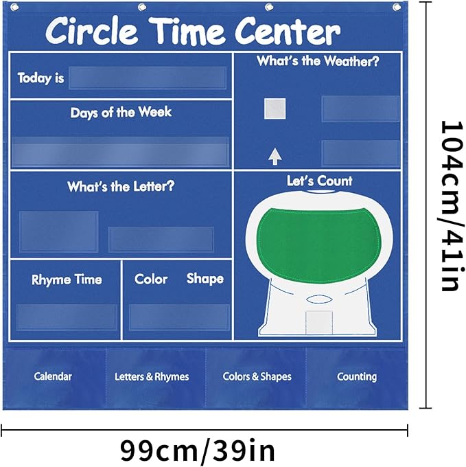 Circle Time Learning Center Classroom Pocket Chart Preschool, Educational Pocket Chart Teaching Materials, Learning Calendar Weather Counting Letter Color Shape (circle time learning center)