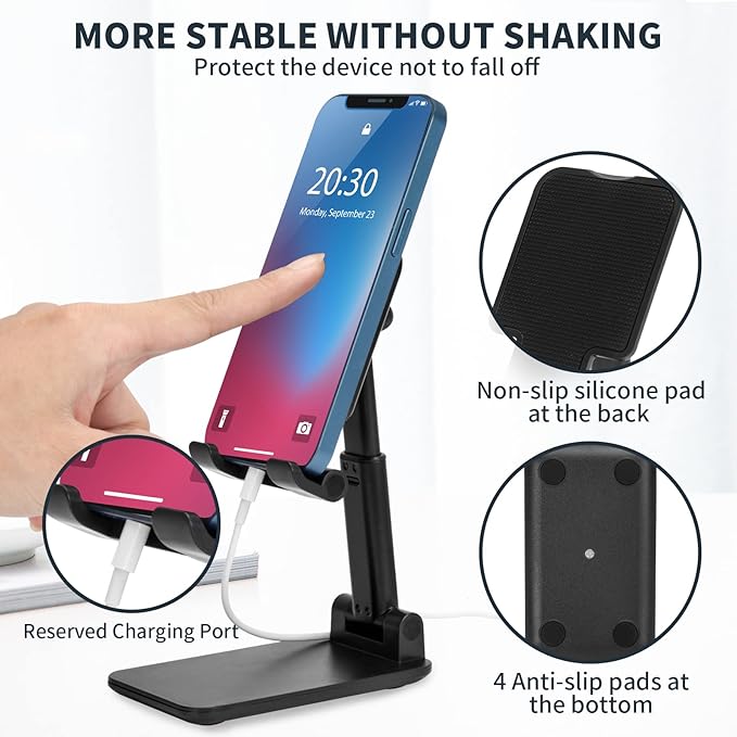 Cell Phone Stand,Adjustable Foldable Phone Stand for Desk Taller iPhone Stand Compatible with All Smart Phone Desk Accessories (Pink)