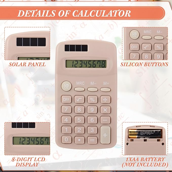 Tellegloww 36 Pcs Pocket Size Solar Calculators Bulk for Classroom Mini Basic Calculator Solar Battery Dual Power 8 Digit Display for Kids Student School Office Accounting Tool
