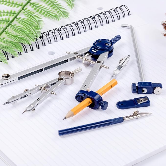 Mr. Pen- Professional Geometry Set, 7 pcs, Metal Compasses with Center Wheel & Extension Leg, Precision Drafting Kit with Storage Box for Geometry, Technical Drawing, Engineering & Architecture