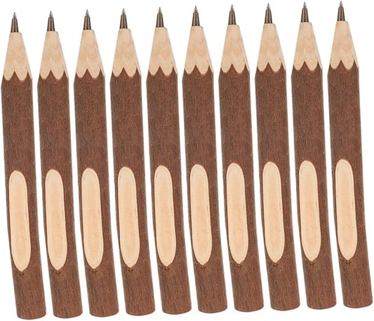 FOMIYES Natural Wood Ballpoint Pens Set of 10, 13cm Small Wooden Ballpoint Writing Pens with Tree Bark Texture, Biodegradable Household and Home Office Writing Supplies