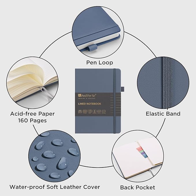&And Per Se Lined Notebooks 3-Pack Gift Set, A5 Hardcover Journals, 160 Pages 100gsm Thick Paper, 3 Assorted Colors (Brown, Blue, Black) – Gift for Men