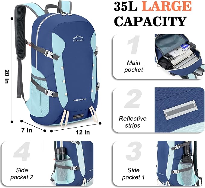 BAGPARKK 35L Ultra Lightweight Foldable Packable Hiking Backpack | Travel Backpack, Survival Whistle, Water-Resistant, Camping Daypack, Outdoor Sports, 0.88 pounds, Men & Women